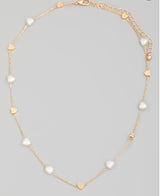 Gold & Pearl Heart Charm Necklace and Gold Ball Earring Set