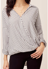 Black & Gold Metallic Long Sleeve Wrap Top