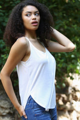 White Scoop Neck Tank Top w/Round Hem