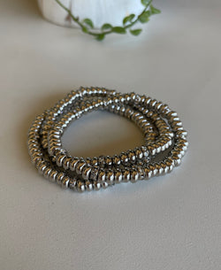 Rhodium Dipped & Rhinestone Set of 3 Stretch Beaded Bracelets
