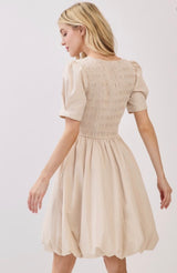Indy Natural Smocked Bodice Puff Hemline Dress w/Pockets