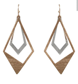 Gold & Silver Diamond Shape Dangle Earrings