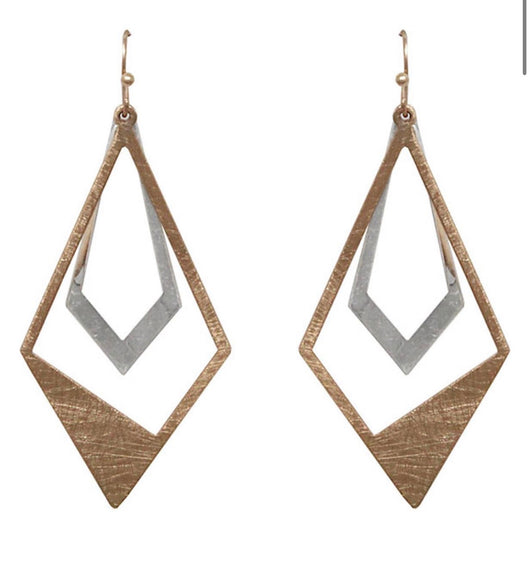 Gold & Silver Diamond Shape Dangle Earrings