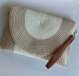 Ivory & Tan Natural Straw Crossbody/Wristlet Purse