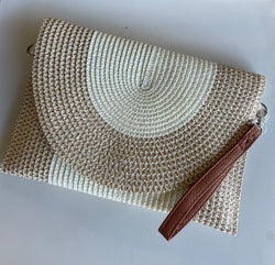 Ivory & Tan Natural Straw Crossbody/Wristlet Purse