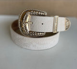 Western Stitching Ivory Belt w/Gold Buckle Belt