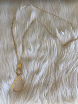 Gold & Mother of Pearl Teardrop Pendant Long Necklace