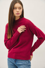 Ruby Red Mock Neck Sweater w/Ribbing Details