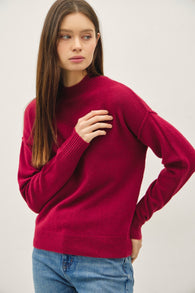 Ruby Red Mock Neck Sweater w/Ribbing Details