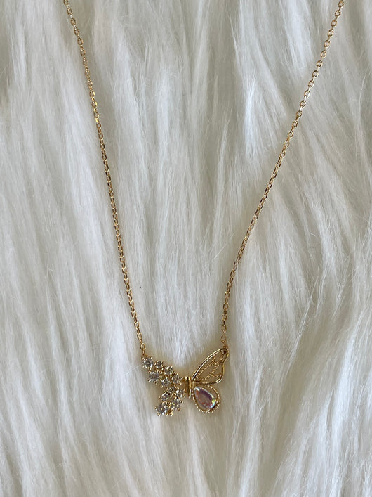 Flutter Gold & Rhinestone Butterfly Necklace