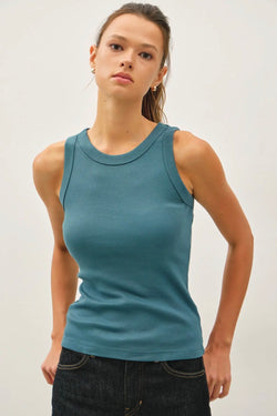 Teal Round Neck Ribbed Tank Top