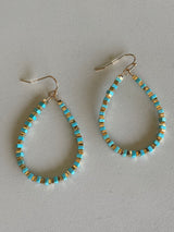 Turquoise & Gold Square Beads Teardrop Earrings