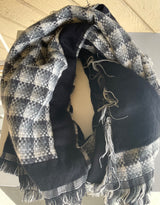 Black & White Checkered and Fringe Scarf