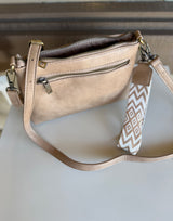 Taupe Crossbody Haute Fashion Purse w/Guitar Wristlet & Zipper Pockets