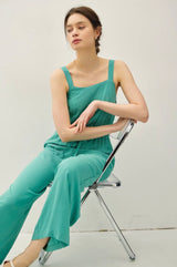 Peacock Flowy Leg Tank Jumper w/Drawstring Waist, Adjustable Straps and Pockets