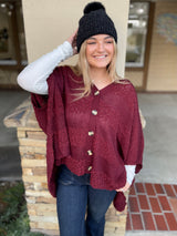 Wine Popcorn Striped Oversized Button Down Sweater Top