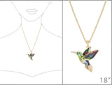 Happy Hummingbird Colorful Rhinestone Pendant Gold Chain Necklace