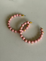 Rose Pink & Gold Glitter Ball Open Hoop Earrings