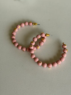 Rose Pink & Gold Glitter Ball Open Hoop Earrings