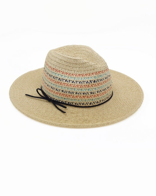 Tahiti Beige Sunhat w/Colorful Stitching & Black Band