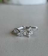Rhodium Dipped Rhinestone Double Butterflies Cuff Ring