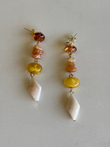 Amber Stones & Gold Dangle Post Earrings