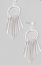 Silver Bar Fringe Rhinestone Post Dangle Earrings