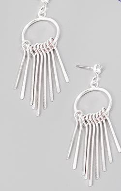 Silver Bar Fringe Rhinestone Post Dangle Earrings