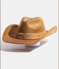 Shania Brown & Gold Studded Cowgirl Hat w/Adjustable Fit