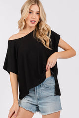 Black Oversized Thermal Top w/Side Slit