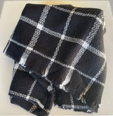 Black & White Checkered Scarf w/Frayed Edge