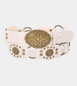 Coastal Cowgirl Belt w/Ivory & Brass Concho Detail and Oval Buckle