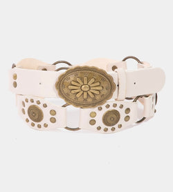 Coastal Cowgirl Belt w/Ivory & Brass Concho Detail and Oval Buckle
