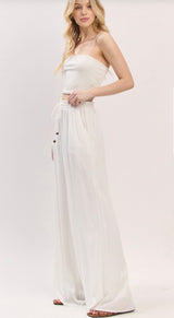 Off White Beachy Wide Leg Pants w/Elastic Tie Waist & Pockets