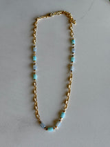 Aqua Blue Stone & Gold Chain Necklace