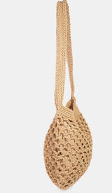 Tan Crochet Mesh Hobo Tote Bag w/Snap Button Closure