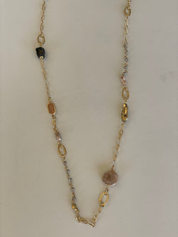 Unique Moonstone & Gold Long Necklace