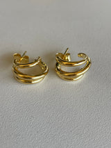 Triple Loop Gold Post Small Hoop Earrings