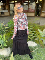 Black Tiered Maxi Skirt w/Elastic Waistband