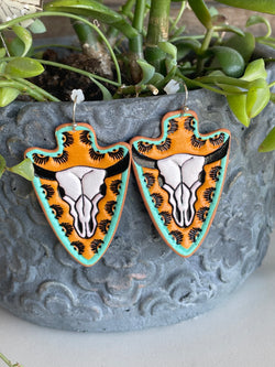 Steerhead Western W/Turquoise Leather Earrings