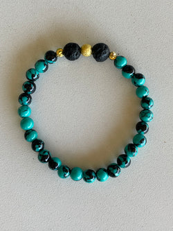 Turquoise & Black Lava Handmade Beaded Bracelet