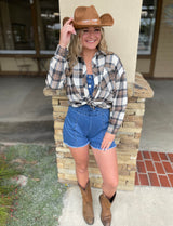 Kelsea Denim Button Down Shorts Romper w/Overall Adjustable Straps
