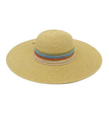 Bahama Colorful Stripe & Tan Floppy Straw Sun Hat w/Adjustable Fit