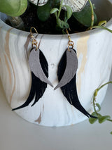 Black & Gray Faux Suede Feather Fishhook Earrings