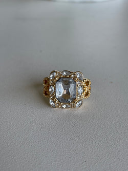Classy Gold Vintage Square Stone Ring - Size 7