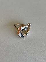 Butterfly Wrap Ring -Black, White & Coral Wings Adjustable