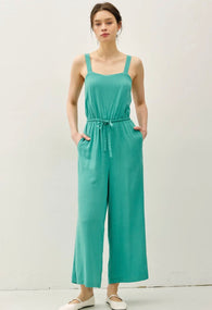 Peacock Flowy Leg Tank Jumper w/Drawstring Waist, Adjustable Straps and Pockets