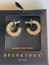 14K Gold & Rhinestone Open Hoop Earrings