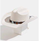 Ivory Cowgirl Hat w/Turquoise Concho and Brown Band