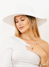 White Straw Floppy Sun Hat w/Adjustable Fit